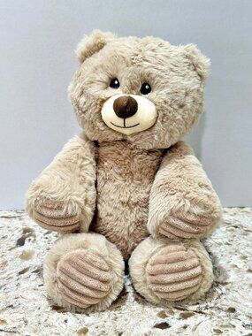 Spark Create Imagine Teddy Bear Plush Rattle Taupe Gray Ribbed Feet 14" Lovey